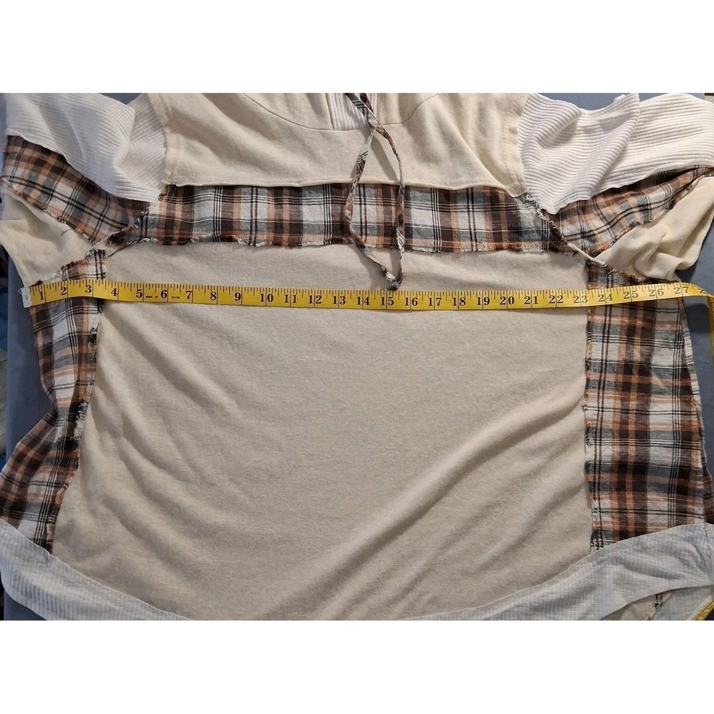 POL Oversized Patchwork Hoodie Flannel Sweater Pullover Slouchy Lagenlook Sz L - Picture 4 of 11